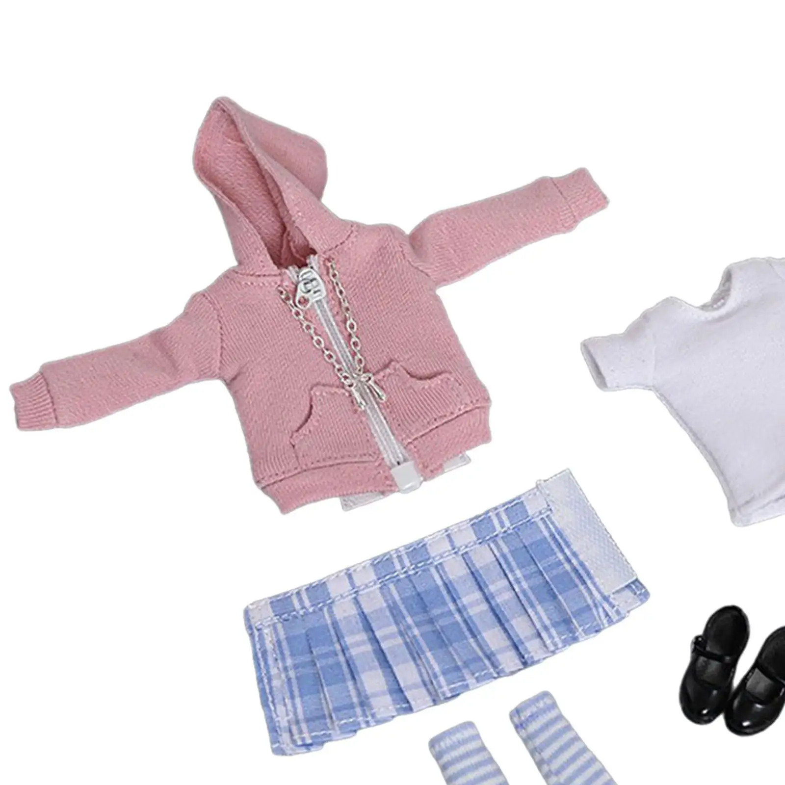 Ensemble de vêtements de figurine à l'échelle 1/12, Kits d'uniforme de poupée, maison de jeu, manteau décoratif à la mode, jupe, sweat à capuche avec fermeture éclair, cadeaux pour salle d'étude