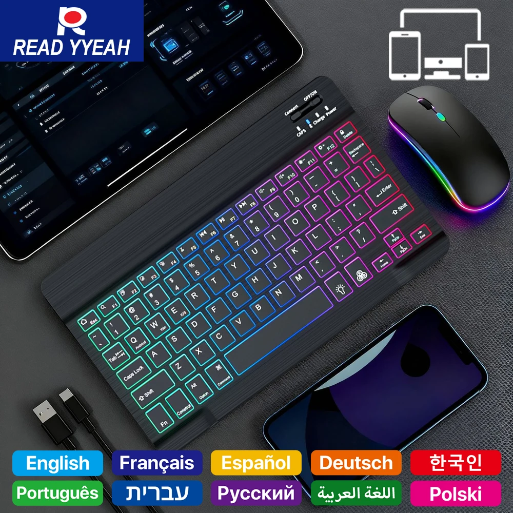 2026 Portable Bluetooth Backlit Keyboard For Xiaomi iPad / iOS Android Windows Tablet Phone Wireless Keyboard With Mouse Spanish