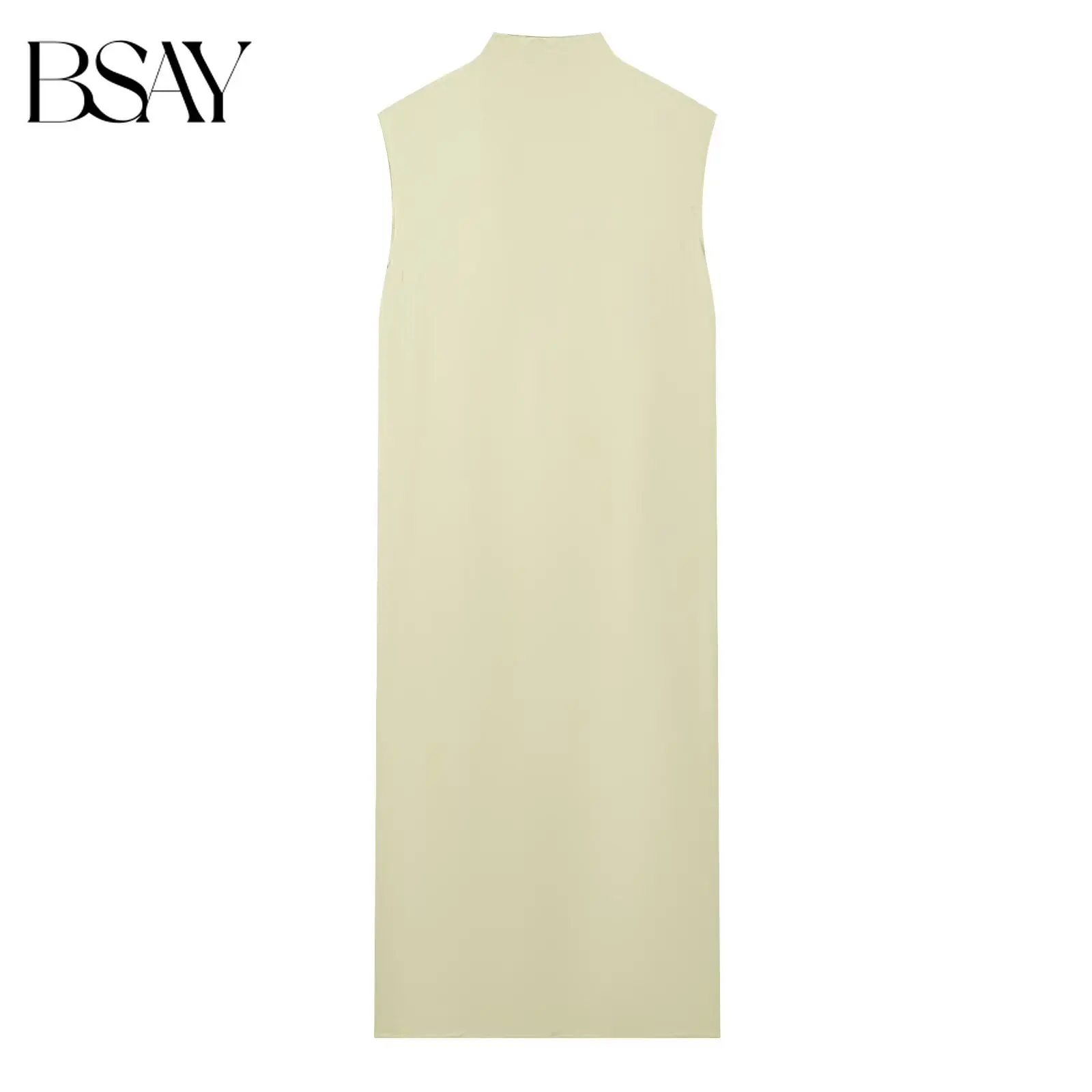 BSAY Sommerkleid, elegant, ärmellos, Satin, Midikleid, Damenkleid mit Stehkragen, Froschknopf, einfarbig, Freizeitkleid für Strand und Urlaub