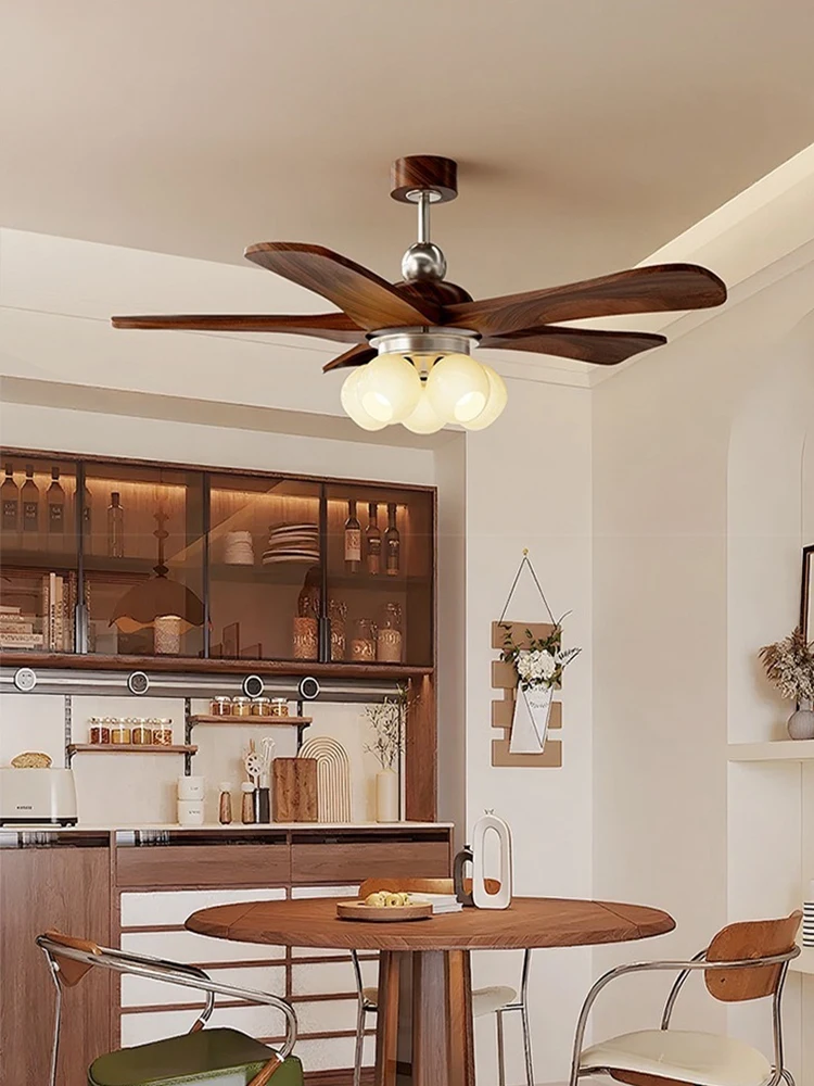 Mid-Century Style Ceiling Fan Light for Living Room and Dining Room, Featuring a Straight-Blade Integrated Ceiling Fan Light
