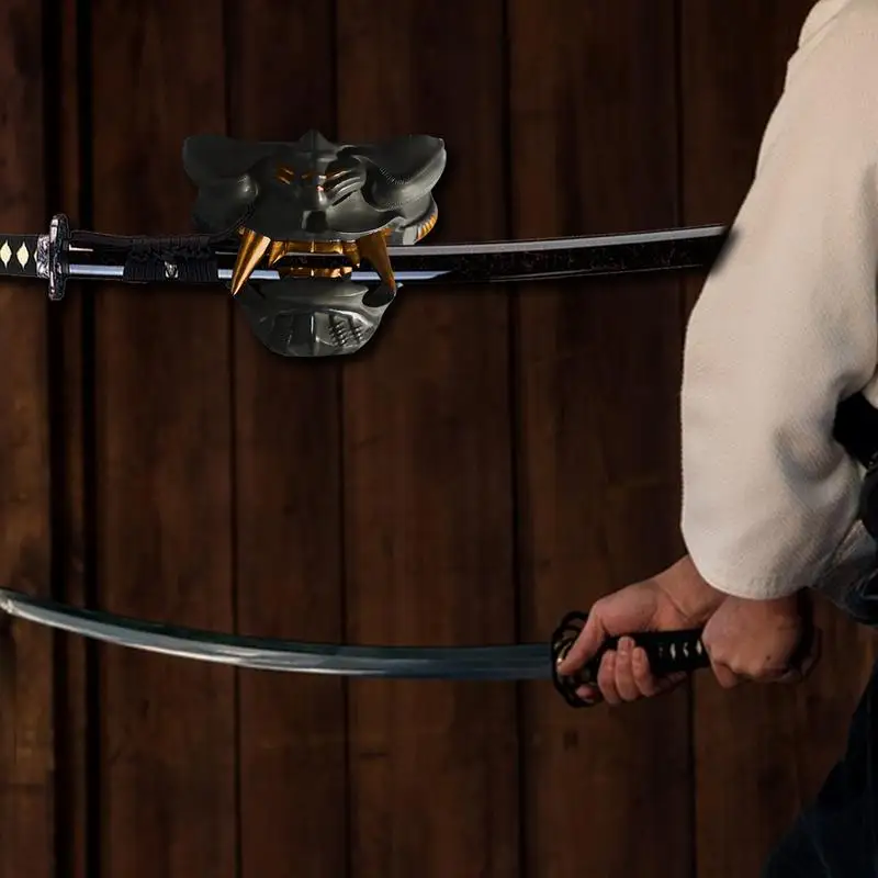 Soporte de pared para máscara Oni Katana, estante montado en la pared, soporte de exhibición de espada samurái negra japonesa, soporte para Katana, estante de montaje en pared