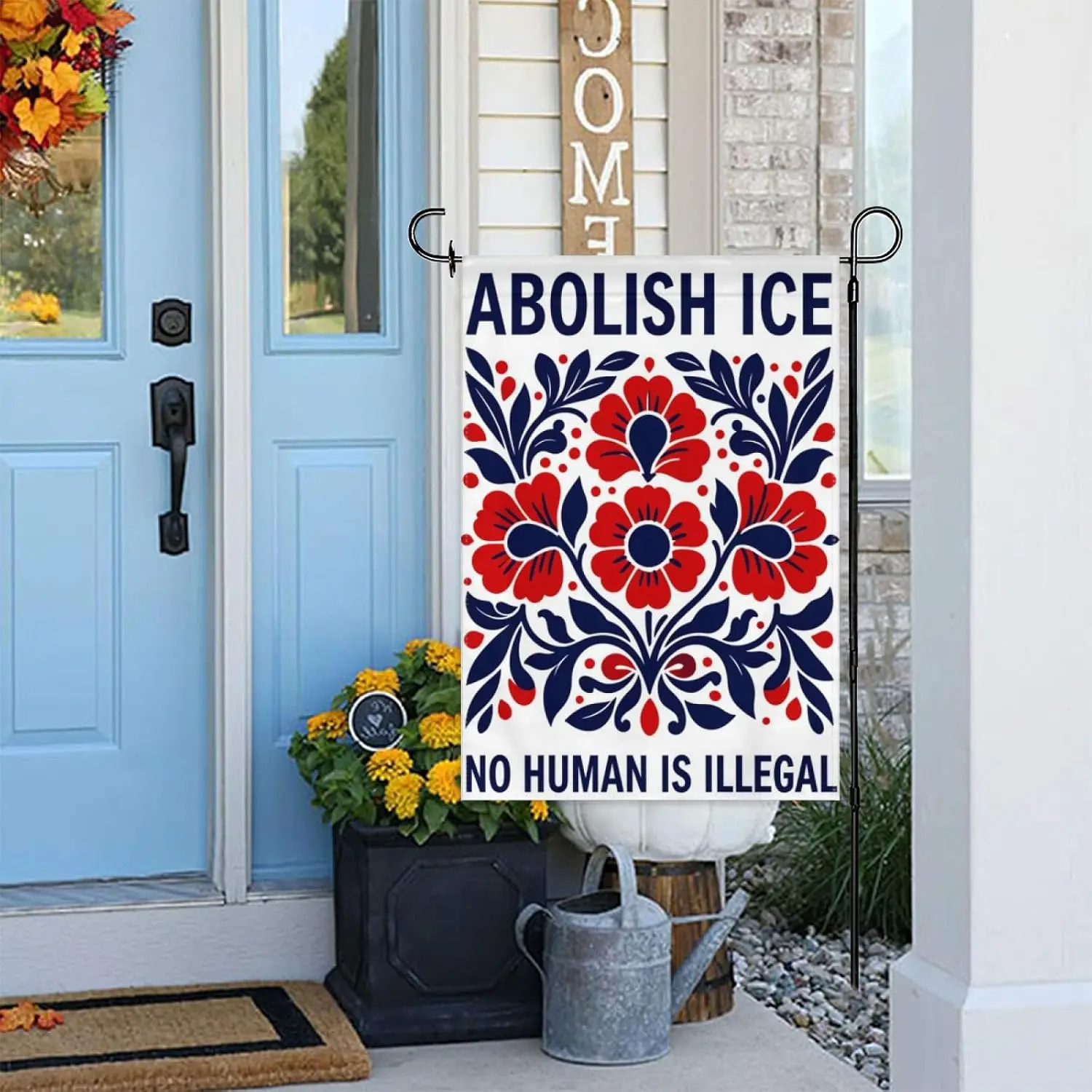 Abolish ICE No Human Is Illegal Garden Flag 12×18in Double Sided Bold Political Statement UV Protected Durable Decorative Ou yyi