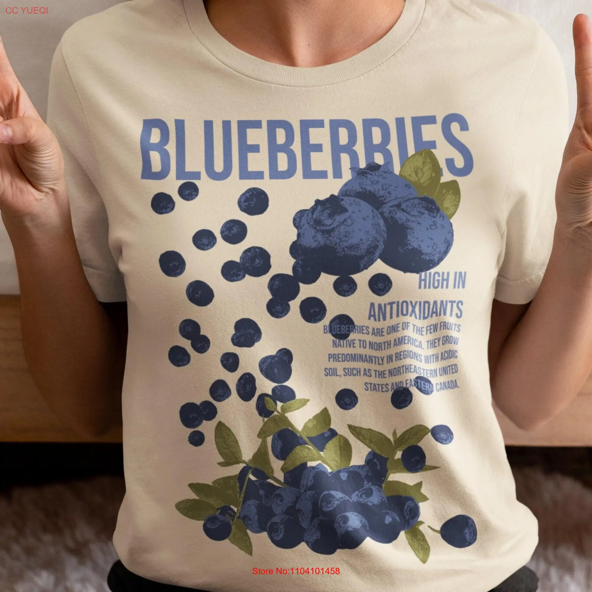 Blueberries Vintage T Shirt Fruit Vegetables 90s Retro Style Blueberry Botanical Trendy long or short sleeves