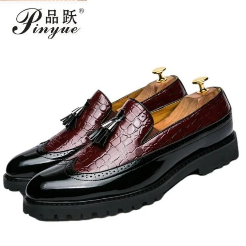 

new lazy man slip-on bean shoes men's business casual crocodile print fringed leather shoes men large size 38-48