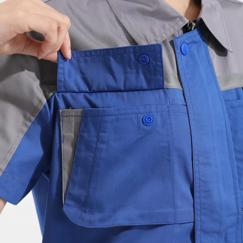 Ropa de trabajo de manga corta con logotipo personalizado, Top con logotipo de diseño Diy, ropa de trabajo para reparación y limpieza de automóviles, ropa de trabajo para taller, camisa con múltiples bolsillos