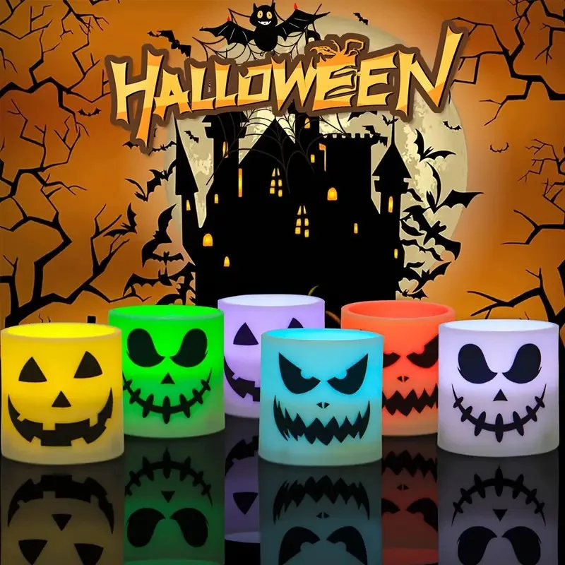 

6Pcs/lot Led Halloween Ghost Pumpkin Candle Light Haunted House Horror Props Halloween Party Home Bar Decoration Multicolor Lam
