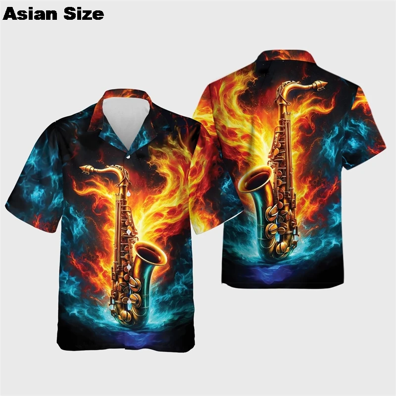 

Saxophone 3D Printed Shirts For Men Clothes Harajuku Fashion Music Instrument Graphic Beach Shirt Casual Short Sleeve Streetwear