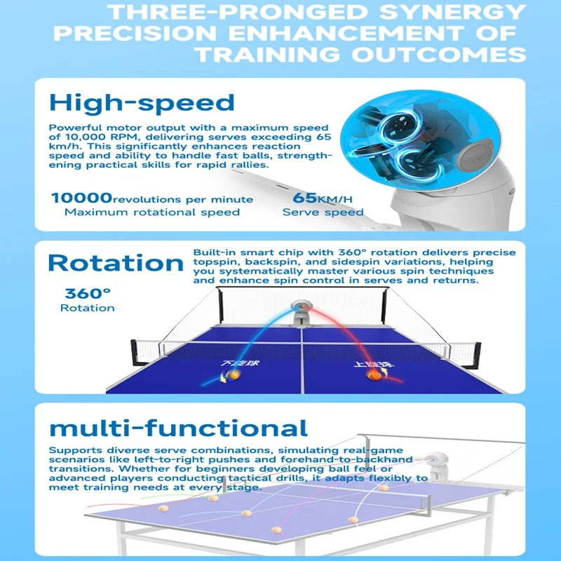 رخيصة الثمن آلة تدريب تنس الطاولة 3-Wheel Drive Pingpong Robot Launching Machine مع التحكم الذكي في التطبيقات #5