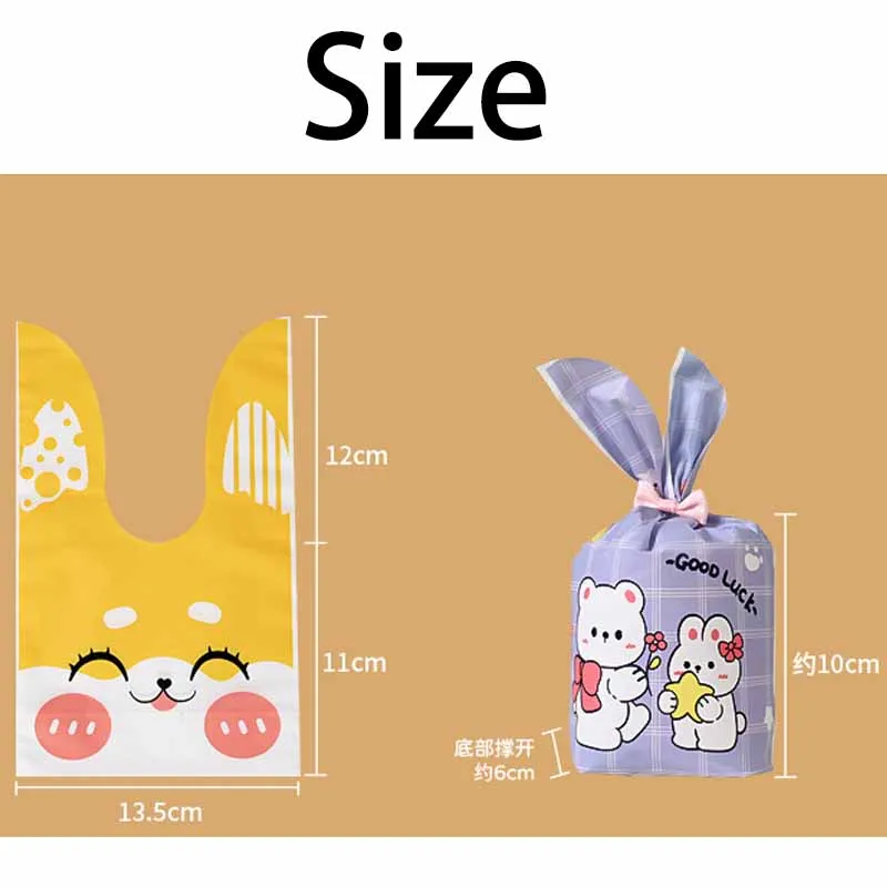 10pcs Cute Bunny Ear Fruit Pattern Loot Bag Gift Bag Goodies Plastic Candy Cookies Bag Wedding Party Birthday Food package Bag