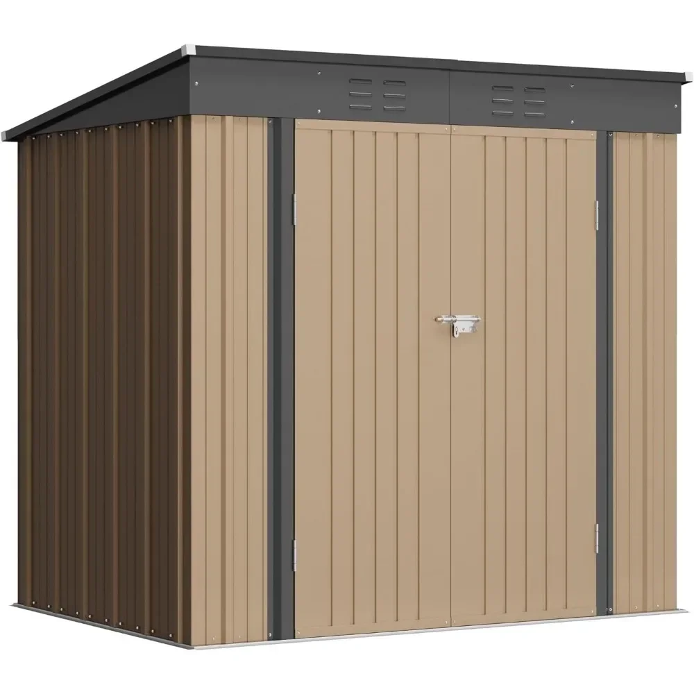 

Outdoor Storage Shed All Weather 6FTx4FT Metal Garden Shed with Lockable Double Doors for Garden Tools, Toys and Sundries, Brown