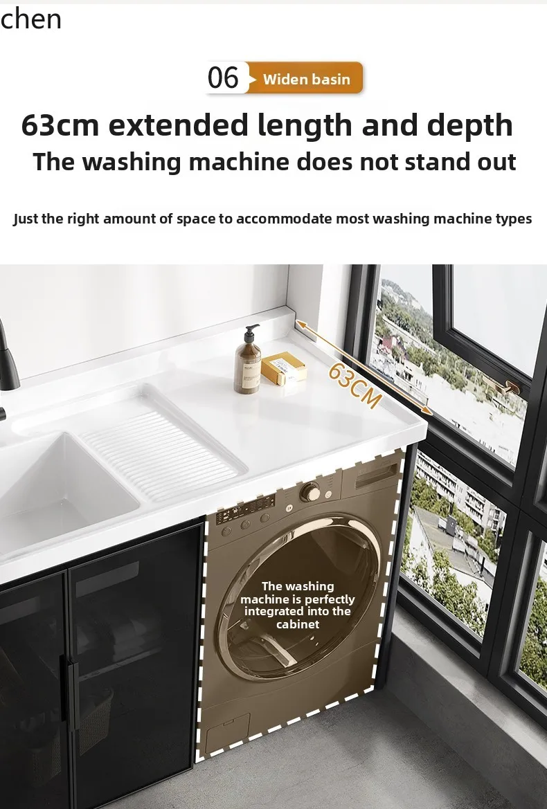 

HXL Glass Door All-Aluminum Large Panel Washing Machine Cabinet Balcony Laundry Sink Integrated Cabinet