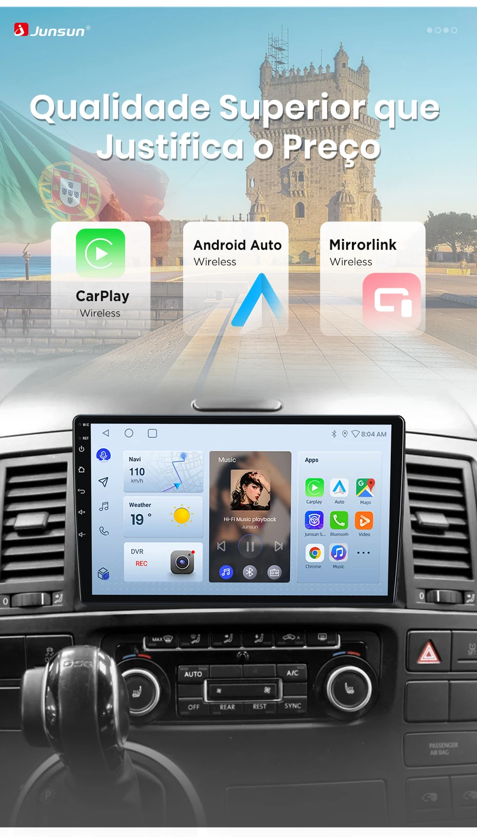 Junsun 8-Kern Radio Carplay Android Auto Autoradio für VW Volkswagen Multivan T5 2003-2015 GPS DSP Touchscreen Multimedia – Detail 3