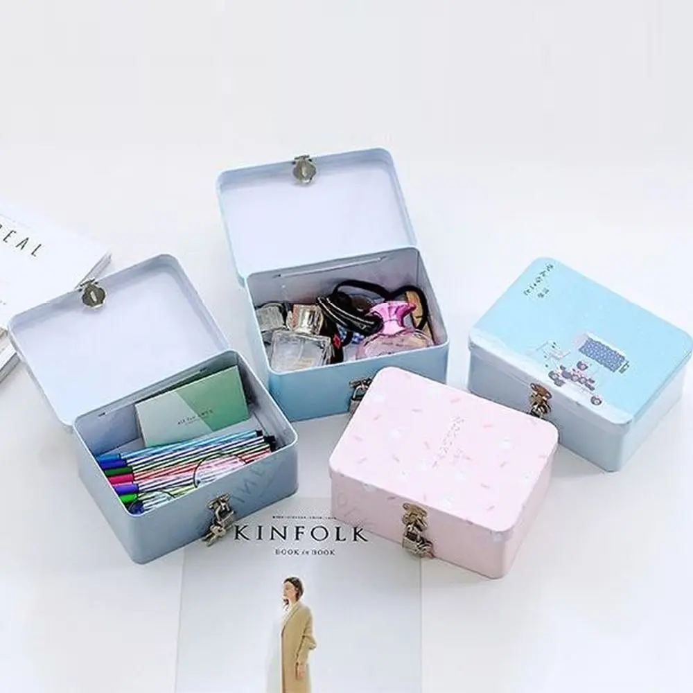 Creative Large Capacity Tinplate Box with Lock Key Desktop Storage Case Metal Box Jewelry Storage Empty Box