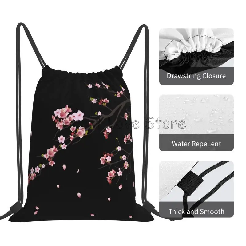 حقيبة ظهر برباط على شكل أزهار الكرز ساكورا اليابانية للنساء خفيفة الوزن وقابلة للطي حقيبة رياضية للصالة الرياضية أكياس محمولة للتدريب