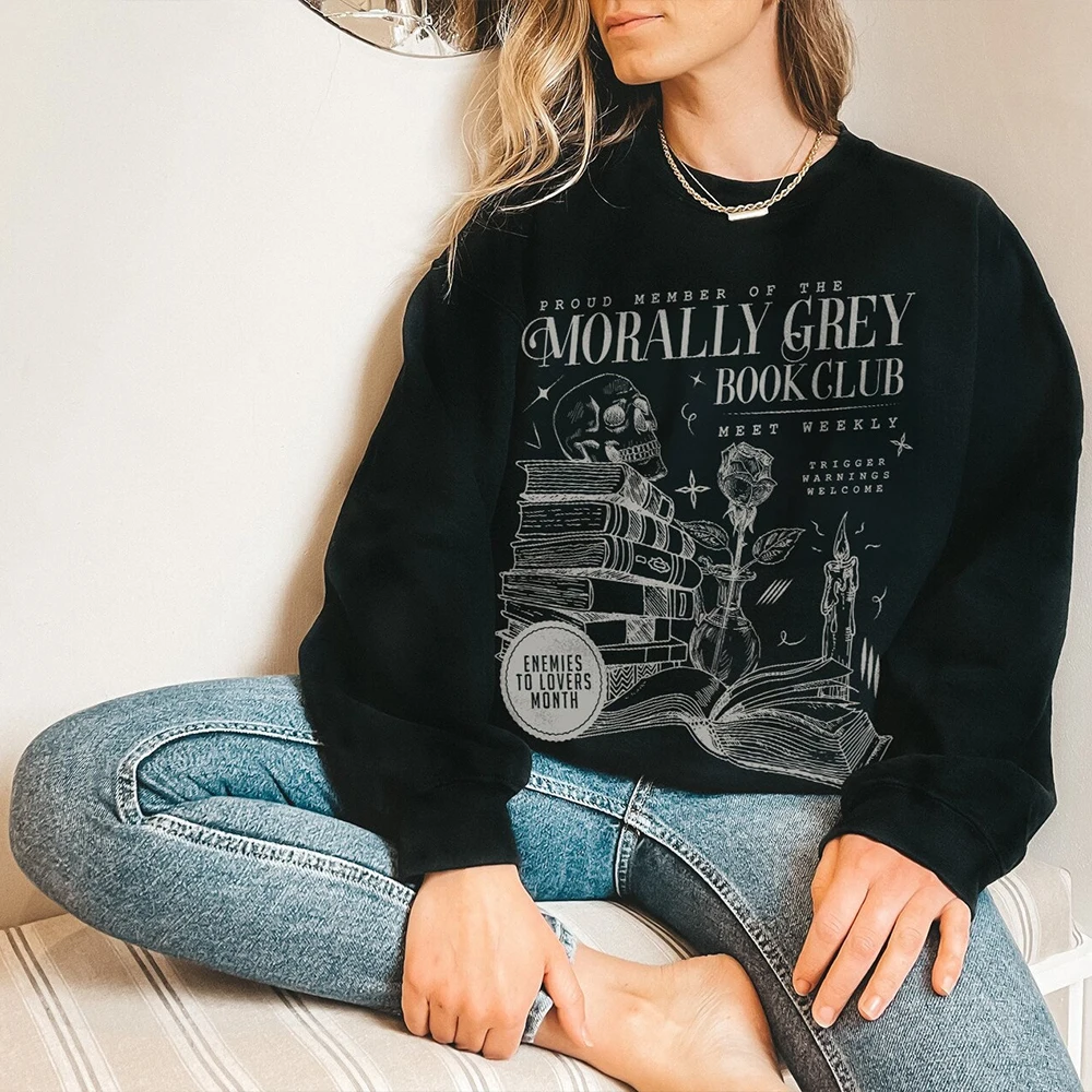 Dark Romance Morally Grey Book Club Sweatshirt Crew Printed Casual Women Fashion Oversize Long Sleeve Pullover Streetwear Top