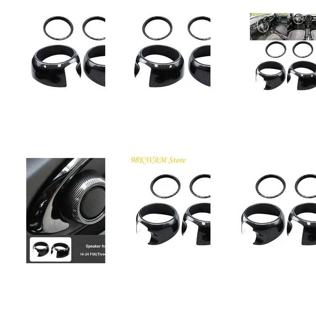 Car Door Speaker Bezel Trim Cover Set for MINI F55 F56 F57, Carbon Pattern Interior Speaker Surround Trim, 4 Piece Adhesive 68UF