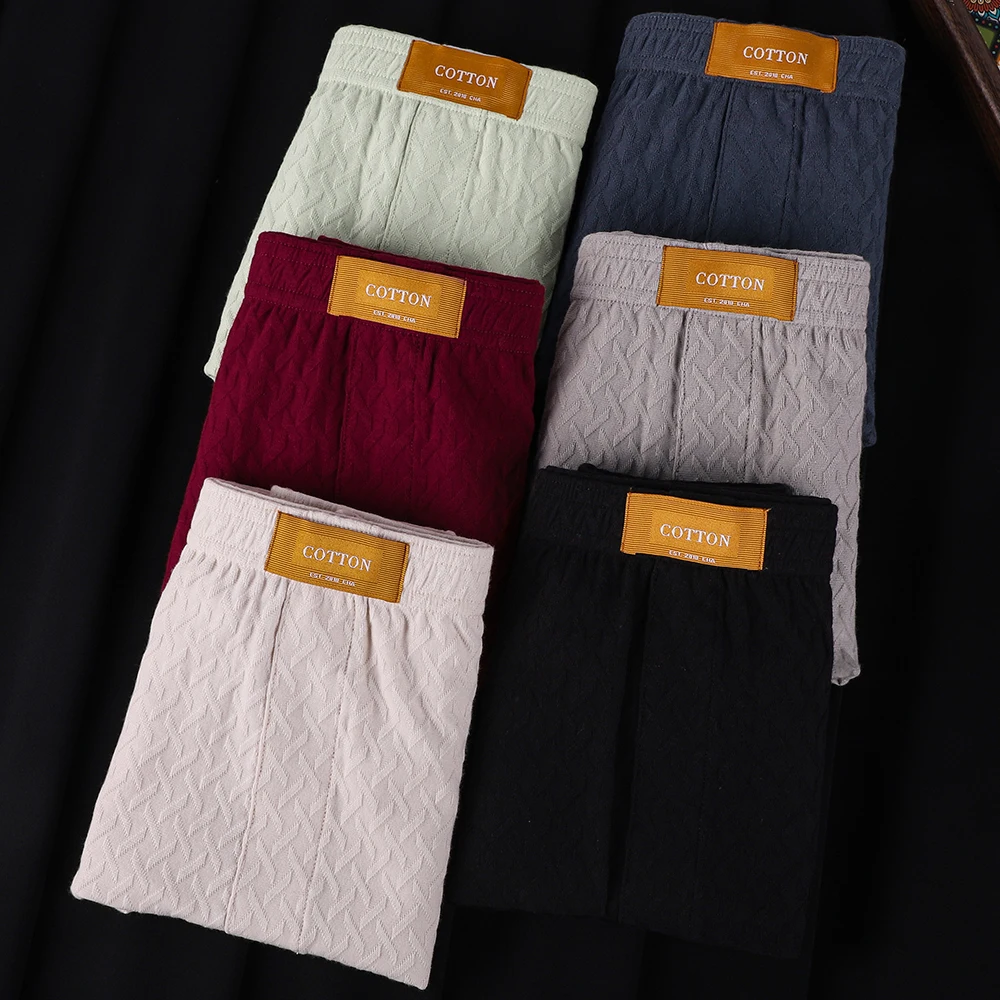 3PCS/Pack 100% Cotton Fashion Solid Plaid Underwear for Man Knit Breathable Men's Panties High Elastic Super Soft Boxers Hombre image 4