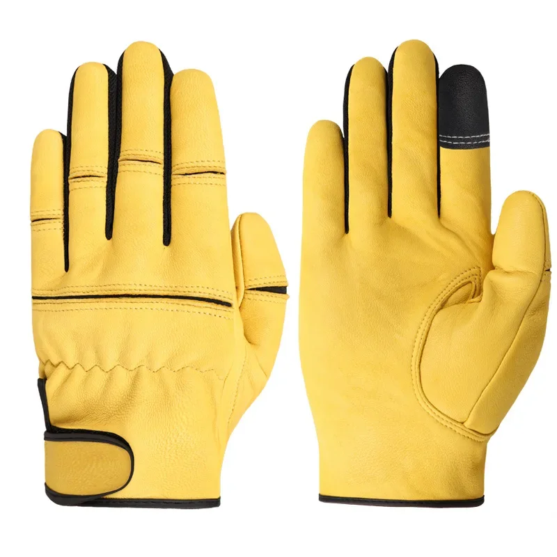 Gants de protection du travail en cuir, peau de mouton résistante à l'usure, protection de chasse, réparation de machines, sécurité du conducteur de moto