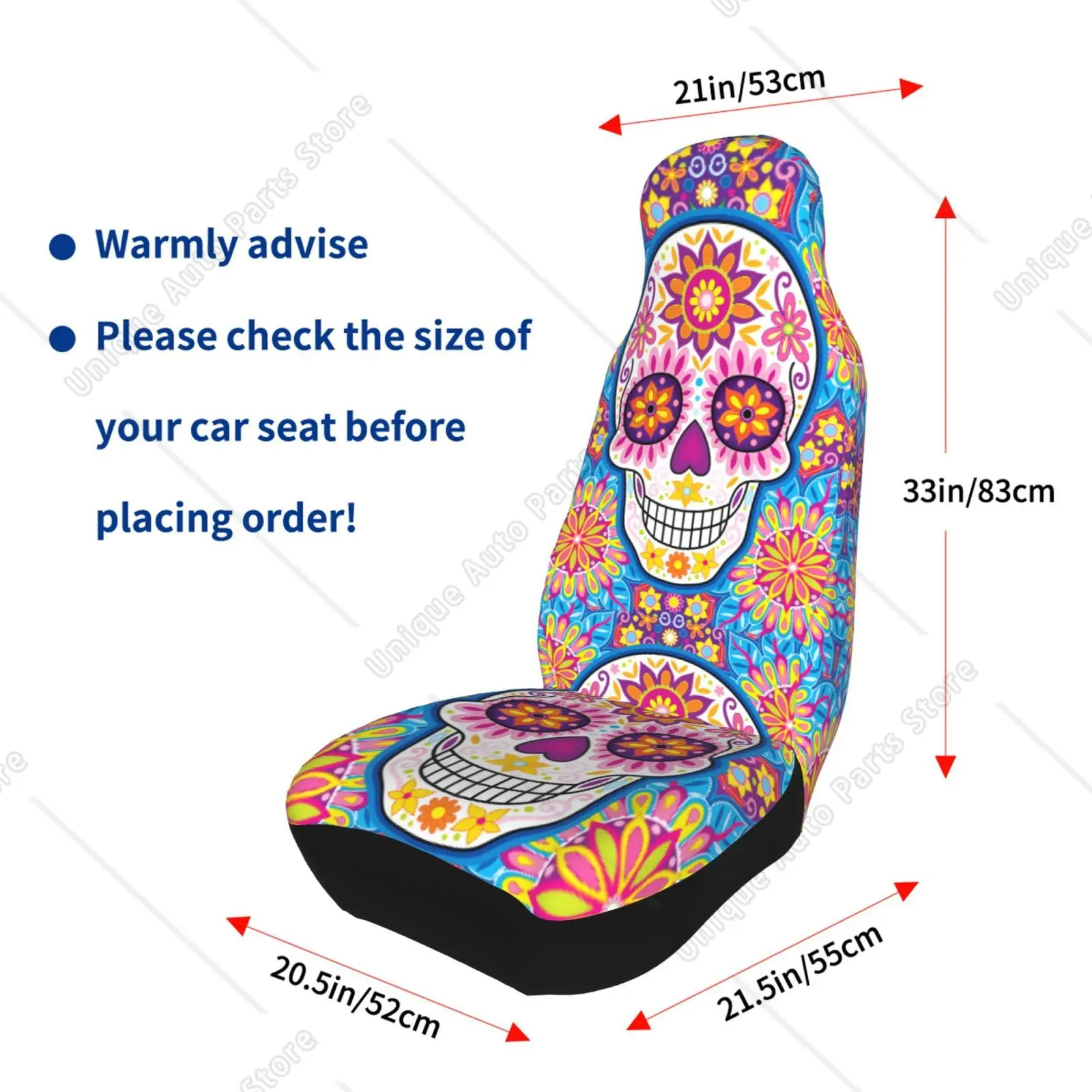 Sunflower Skull Printed Front Seat Covers 2 Pcs Mexico Skull Flower Vehicle Seat Protector Car Mat Covers Fit Most Cars SUV