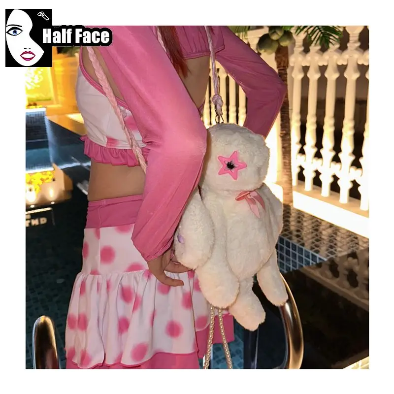 Y2K Girls Harajuku Gothic Women Punk Lolita Original Big White Rabbit DesignSubculture Small Backpack Cute Crossbody Bags Tote