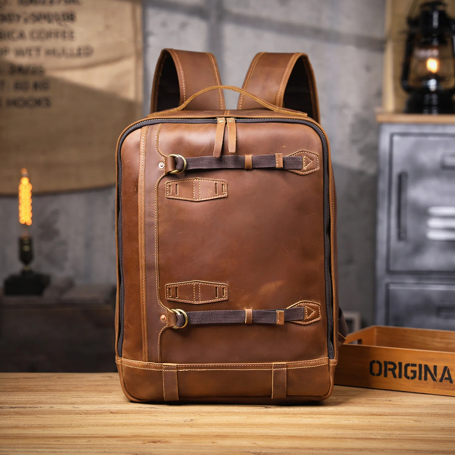 casual vintage high-quality crazy horse cowhide men's backpacks weekend travel genuine leather large-capacity computer bagpack