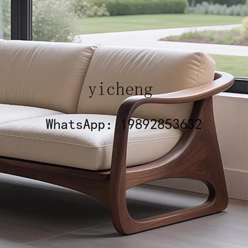 

W8- Vintage Style Straight Row Living Room Solid Wood Sofa New Chinese Style Single Sofa Small Apartment
