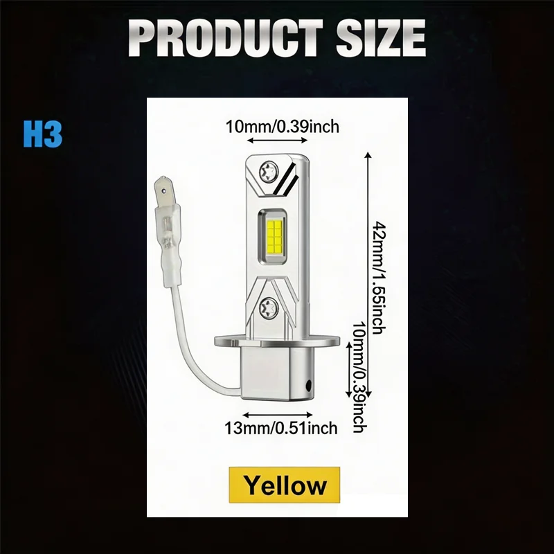 2Pcs H3 LED Car Headlights Bulbs Fanless Fog Lamps H3 Daytime Running Light Super Bright Fog Lamp Lights 3000K 12V