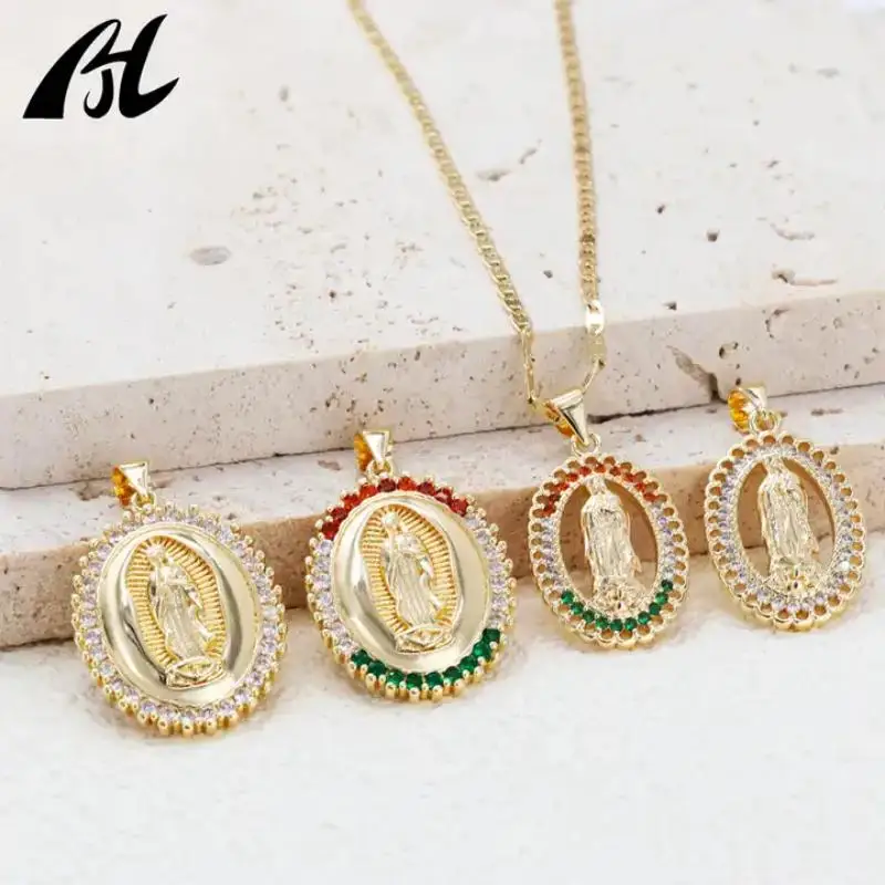 

New Arrival Dainty Charm Gold Plated Christian Pendant Crystal Zircon Religious Jewelry Virgin Mary Virgen De Guadalupe Pendants