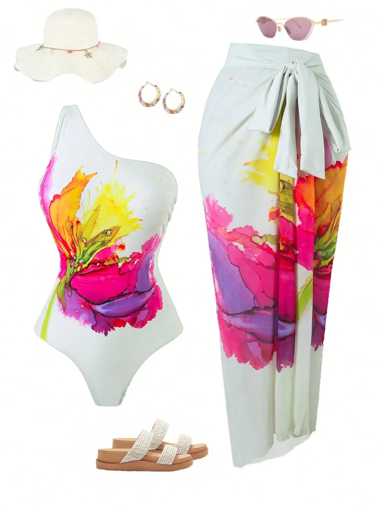 

Купальник-комбинезон больших размеров и комплект с юбкой-макси, яркий цветочный принт, наряд для пляжного отдыха для женщин