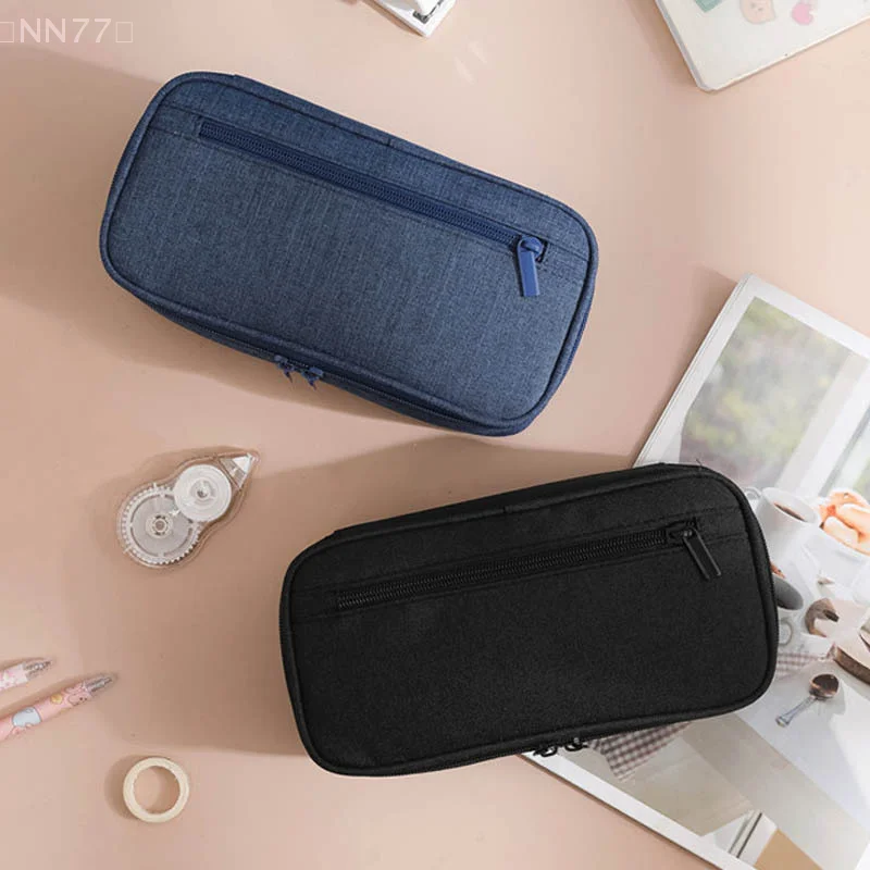 1PC Pen Storage Bag Pencil Case 2 Layer Large Capacity Cosmetic High Quality Study Supplies Simple Student Stationary Boxes