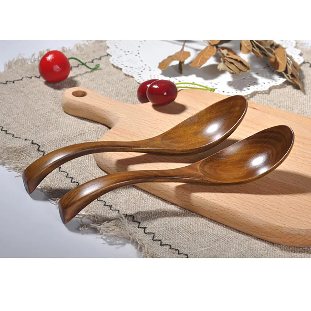 High Quality Natural Wood Spoon Fork Kitchen Spoon Forks Bamboo Kitchen Cooking Utensil Tools Soup-Teaspoon Tableware Hot Sell