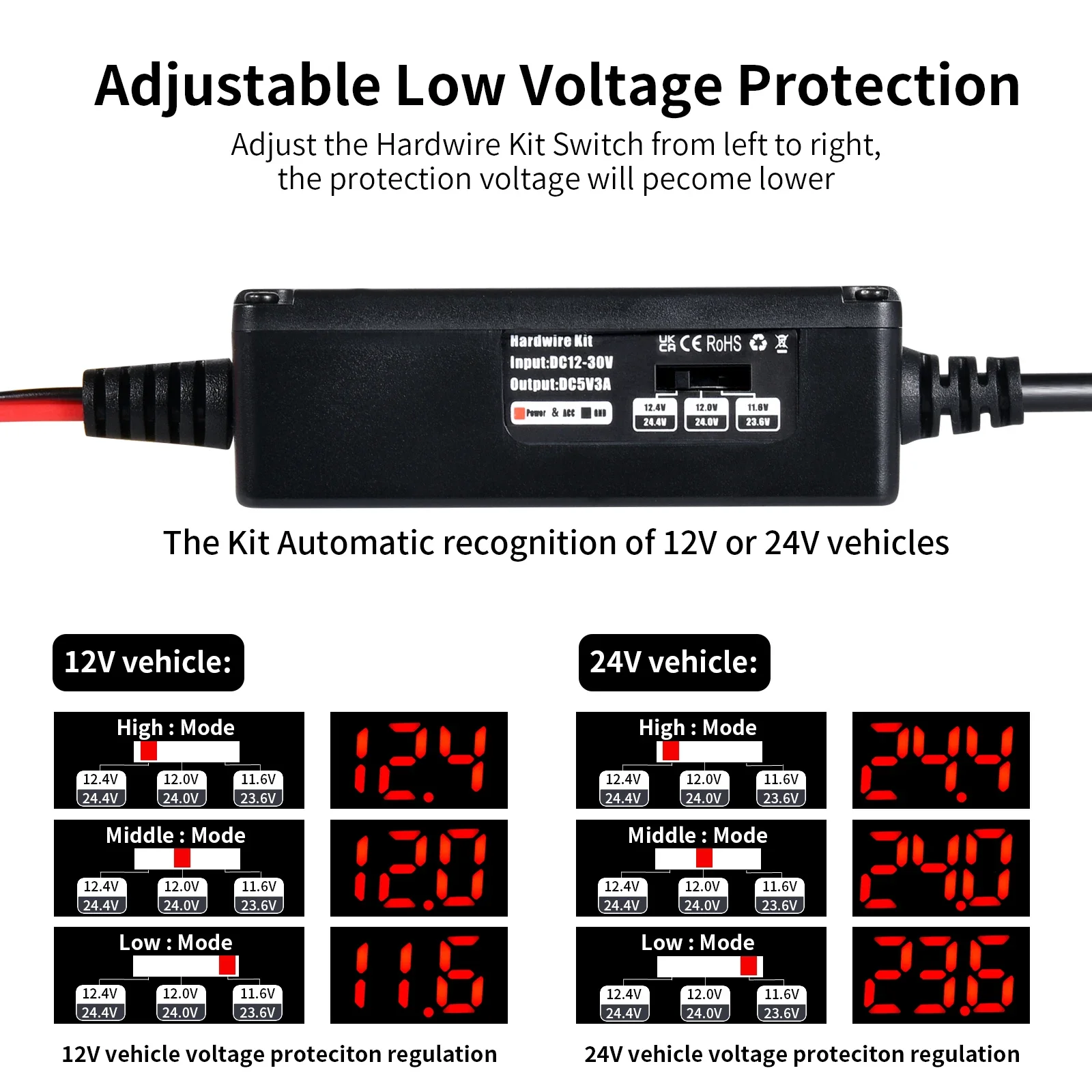 

Комплект для видеорегистратора 70mai A810 OBD, кабель питания с портом USB Type-C, 10 футов, 12-24 В до 5 В для видеорегистратора, защита от низкого напряжения