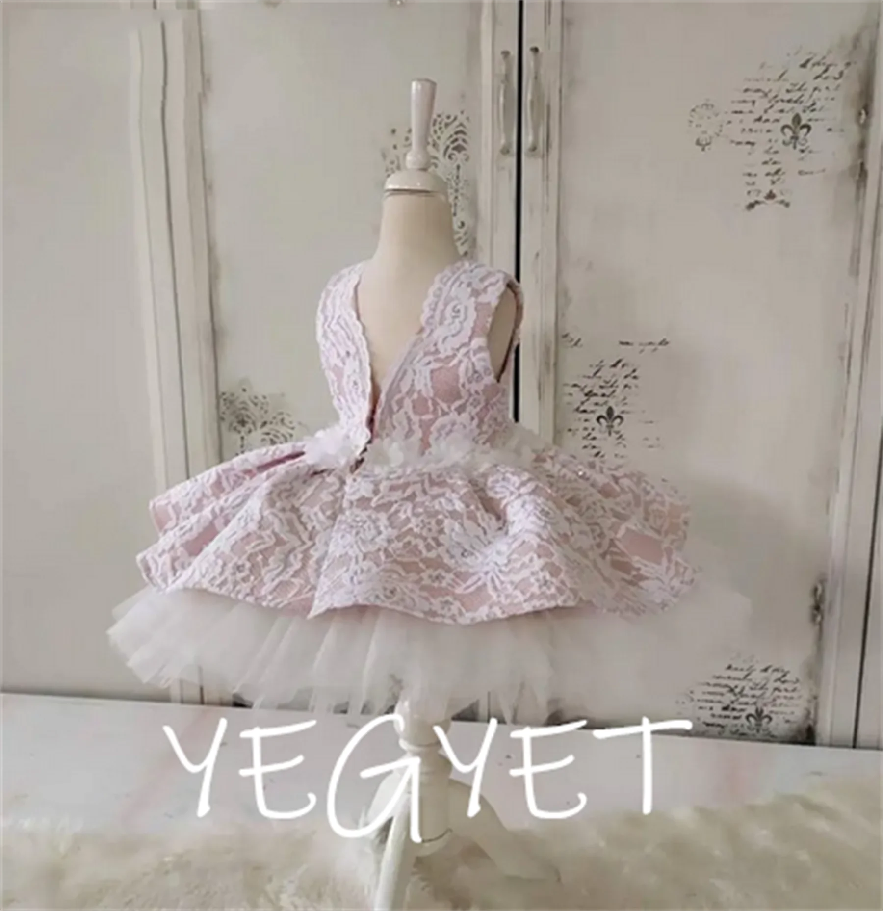 

Customized Girls Dresses Princess Clothing Cute Dresses Baby Girls Summer Pink White Lace Dress