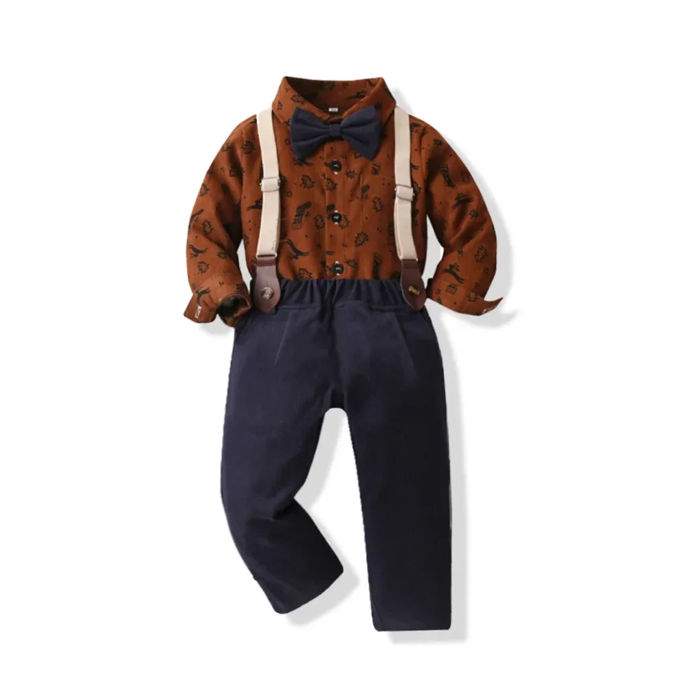 Kids Boy Gentleman Children\'s Clothing Set Long Sleeve Shirt+Pants Overalls Teens Formal Suit Christmas Outfits 1 2 3 4 5Y Sets