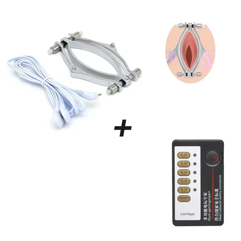 Electric Shock Labia Clip Clitoris Stimulator G-Spot Spreader Clamps Vagina Masturbation Sex Toy for Woman Couples Flirting 18+