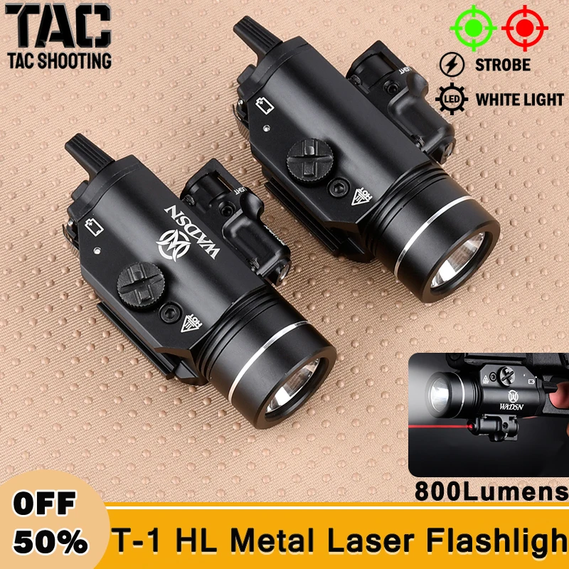 Tactica T-1HL Metal Flashlight Red Green Laser High Power 800 Lumens Hunting White Scout Light Airsoft Accessories Fit 20MM Rail