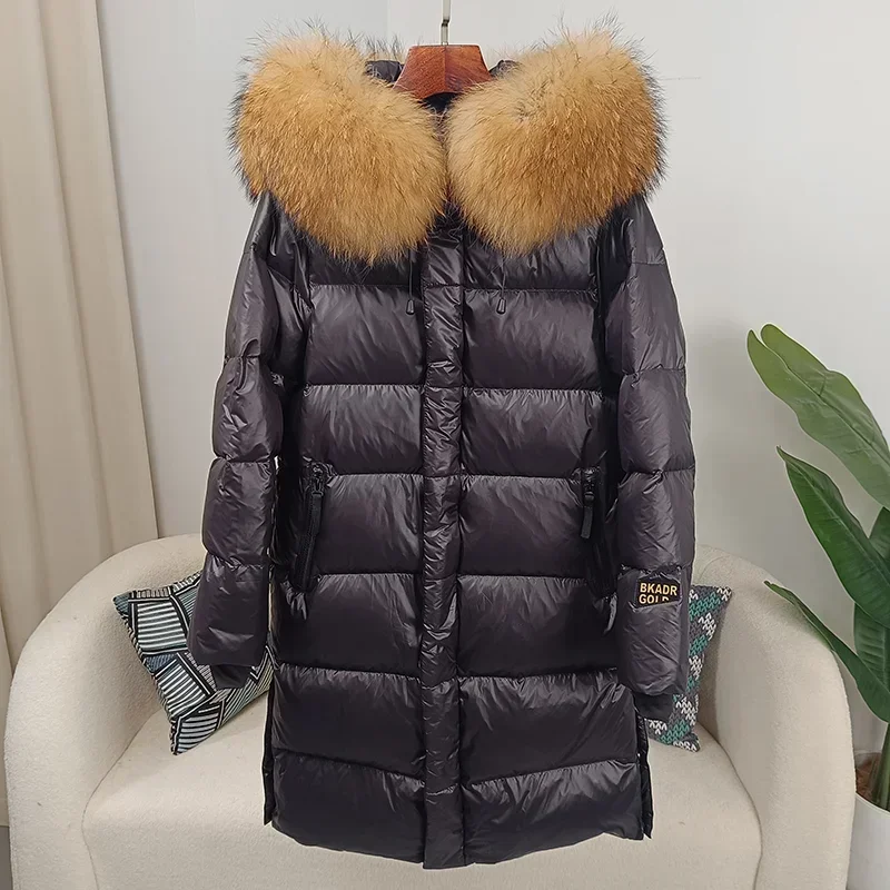 Pelzen neue Winter jacke Frauen Echt fuchs Fell Waschbär Pelz kragen Kapuze dicke warme Ente Daunen lange Oberbekleidung abnehmbar