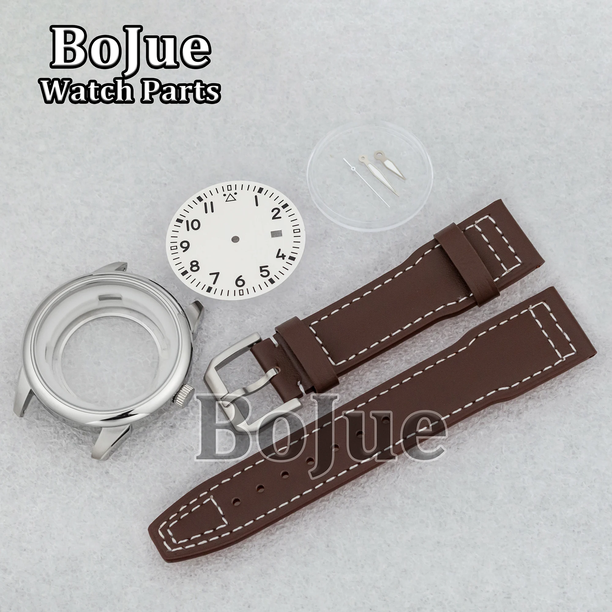 

42mm Stainless Steel NH35 Watch Case Dial Hands Leather Strap Waterproof For Mark XX NH35 Automatic Movement Watch Accessories