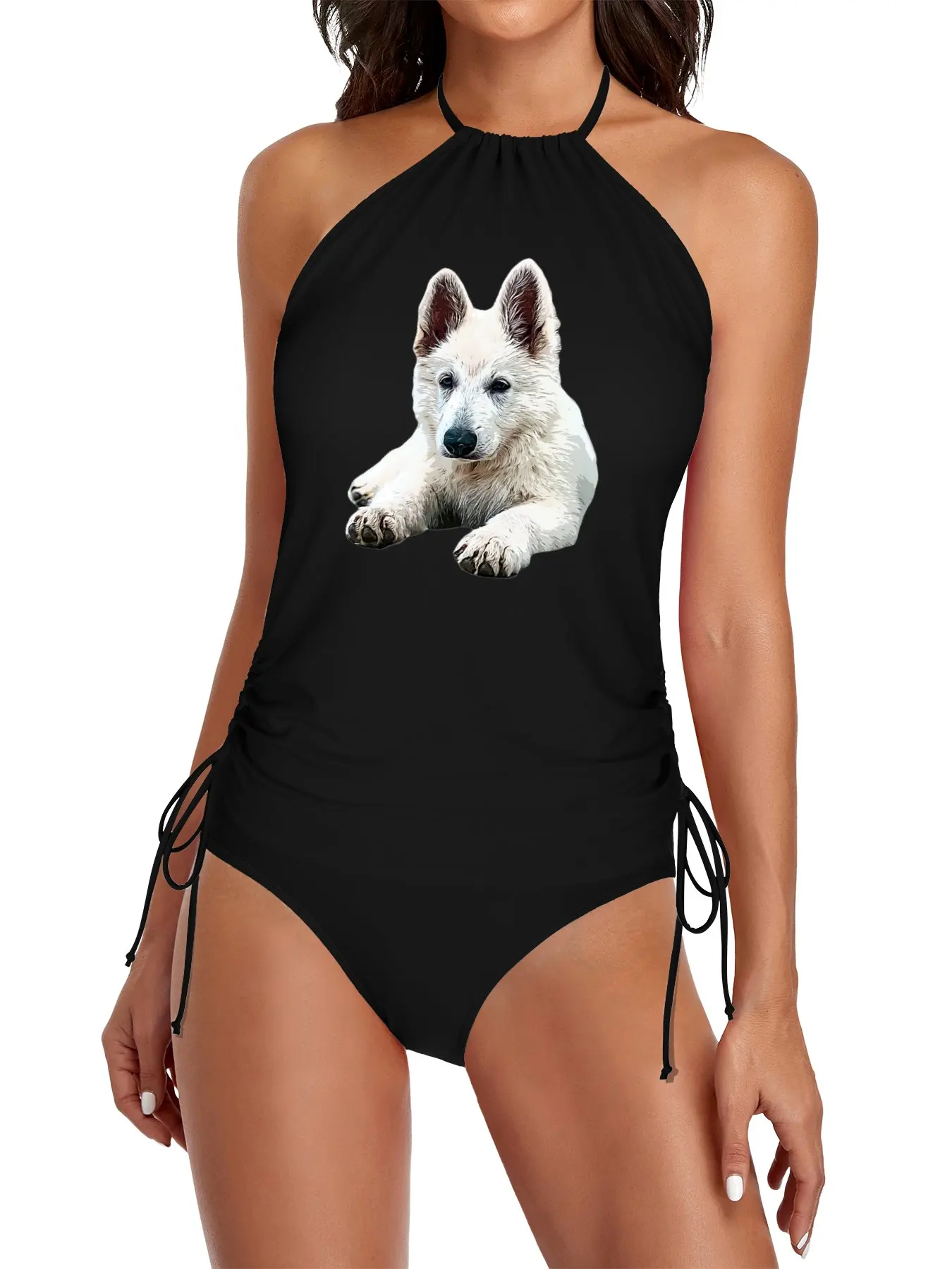 

White Swiss Shepherd Puppy Dog Cute Split Swimsuit Set beach dresses for women clothes for beach