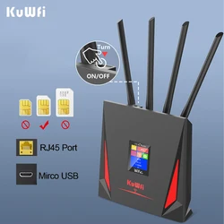 KuWFi 300Mbps 4G WiFi Router with SIM Card Slot Wireless Router External Antenna RJ45 WAN Port Wireless Router Hotspot Coverage