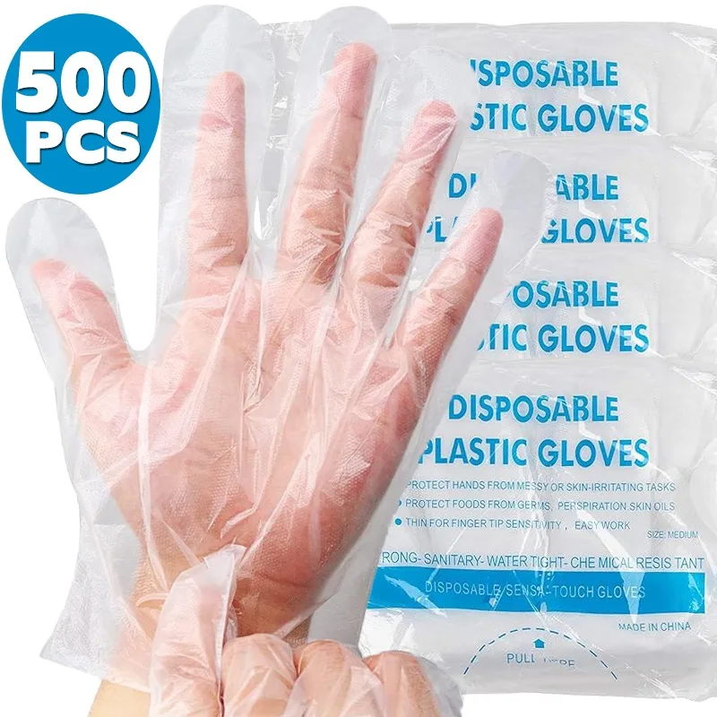 100/500pcs Transparent Disposable Gloves Waterproof Cleaning Gloves Fried Chicken BBQ Gloves Home Kitchen Disposable Tableware