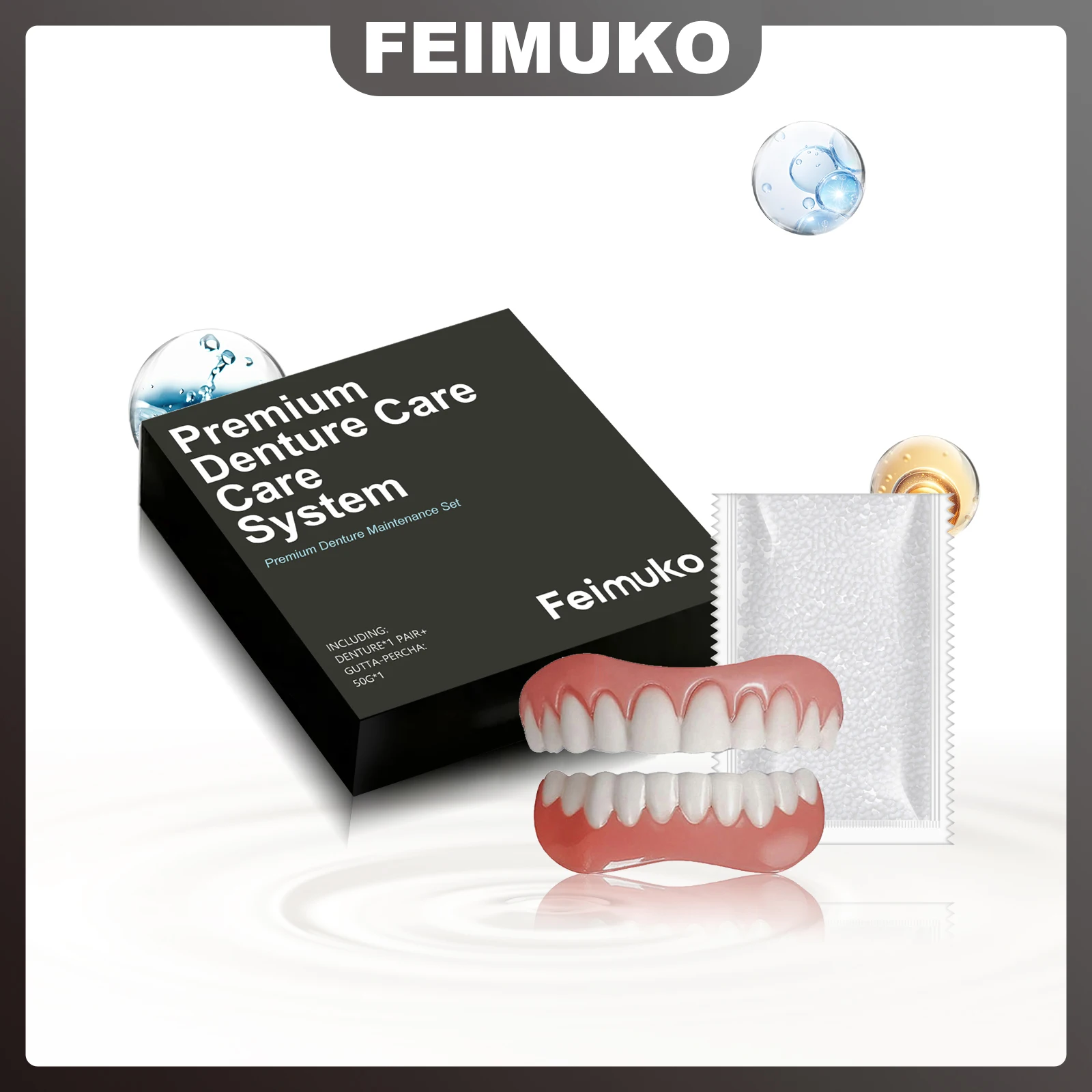 Feimuko Juego de mantenimiento de dentaduras postizas premium Ajuste cómodo Reducción de molestias Resina de alta calidad Fácil de limpiar Ayuda a restaura la masticación