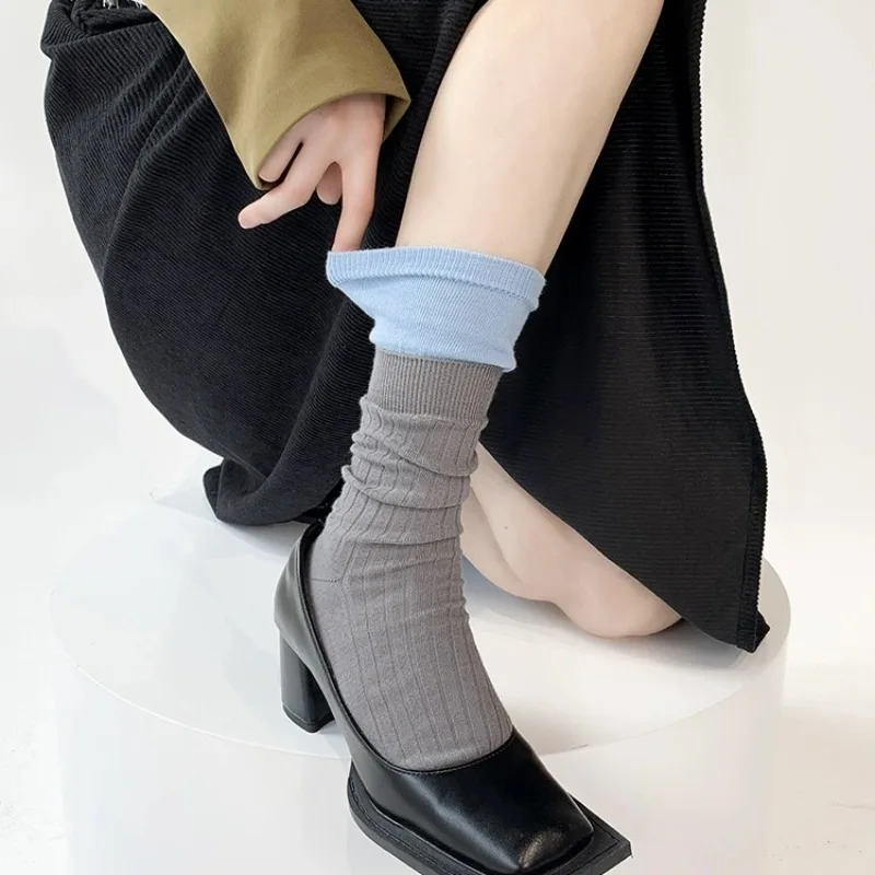 1/2pairs Y2k Splicing Cotton Socks for Women Warm Floor Hosiery Simple Stocking Winter Fashion Soft Black and White Sock Sox