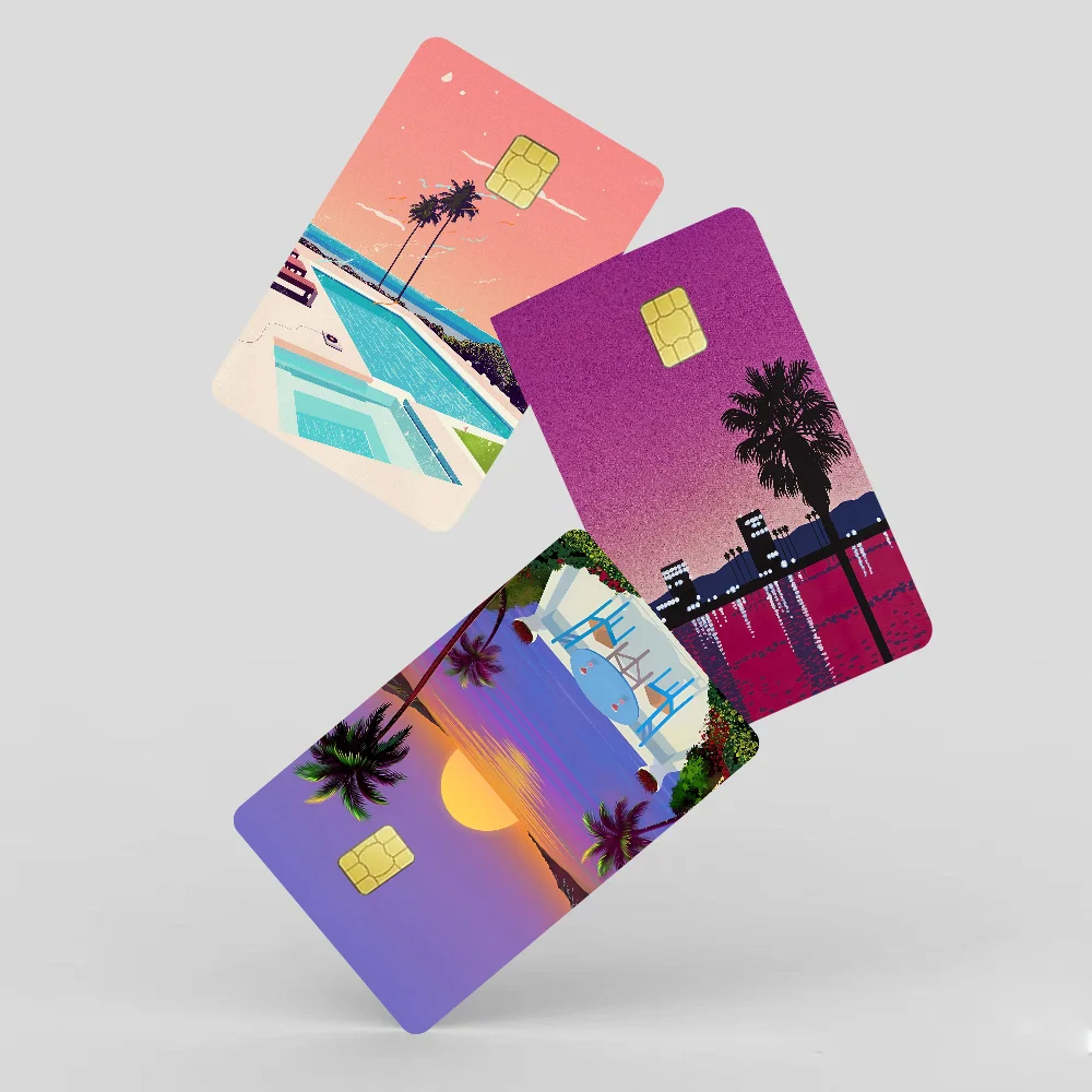 هيروشي ناجاي Vaporwave اليابان شاطئ مدينة الصيف أنيمي ملصق فيلم غطاء الجلد لبطاقة الائتمان بطاقة الخصم البنك الجبهة #1