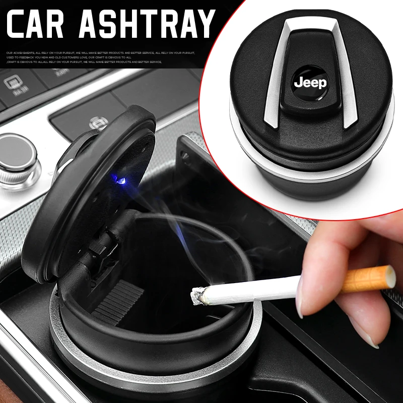 Car Cigarette Ashtray Cup LED Light Portable Detachable For Jeep Renegade Compass Grand Cherokee Wrangler jk Gladiator Patriot