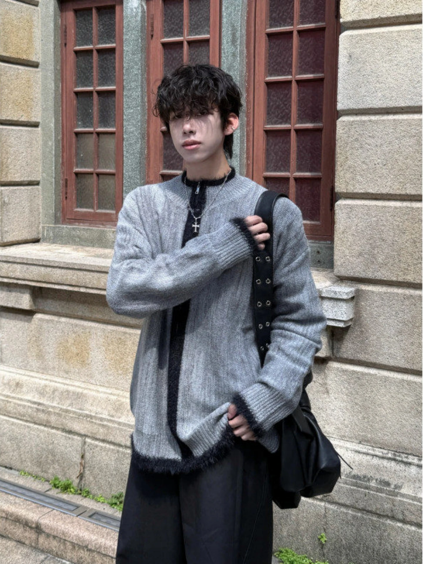 

Мужской вязаный кардиган Cleanfit с высоким воротником, цветными вставками, зимняя повседневная одежда, удобный, из полиэфирного волокна