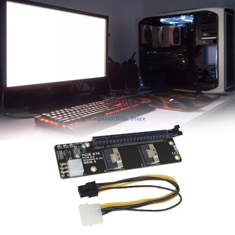 PCIE X16 Slot to 2 Ports SlimSAS 8I Adapter Board for Networks Card Graphics Video Card Easy Install