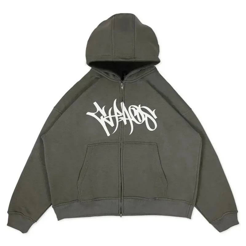Sudadera con capucha informal holgada con estampado de letras Y2K para hombre, chaqueta Retro de manga larga con cremallera, sudadera gótica Harajuku, ropa de calle, 2026