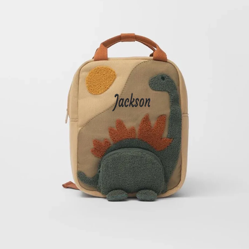 Mochila de dinosaurio para niños, mochila escolar con nombre personalizado, bolsa de regalo para el Día de los niños, bolsas bordadas con nombre para exteriores