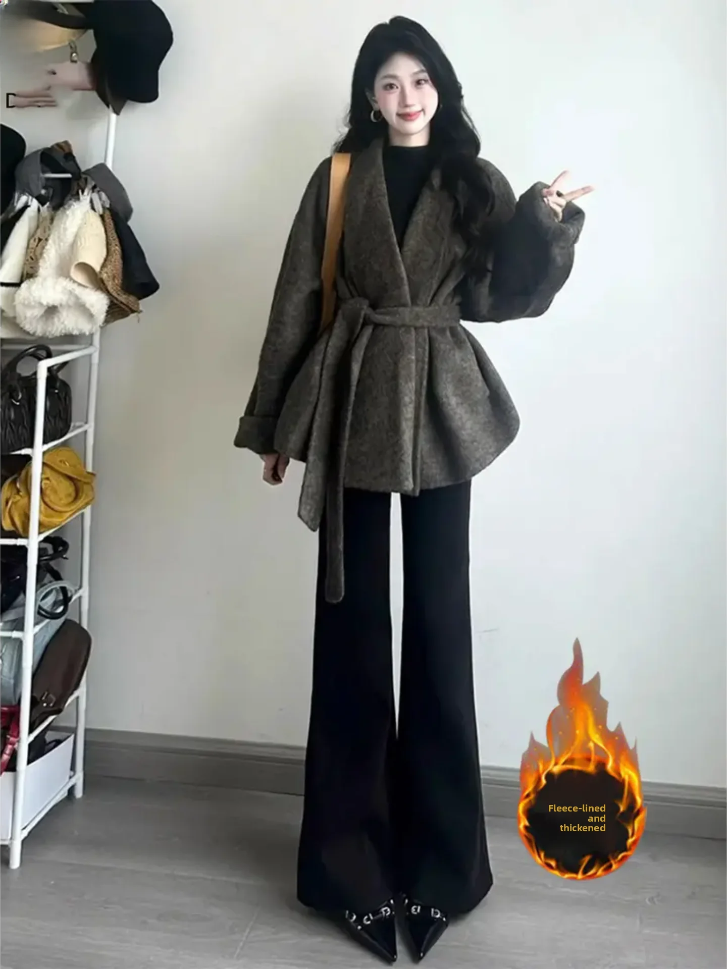 

High Waist Flared Jeans Women's Fleece Lined Loose Drapey Bootcut Denim Pants Vintage Style Cotton Stretch Fabric Autumn Winter